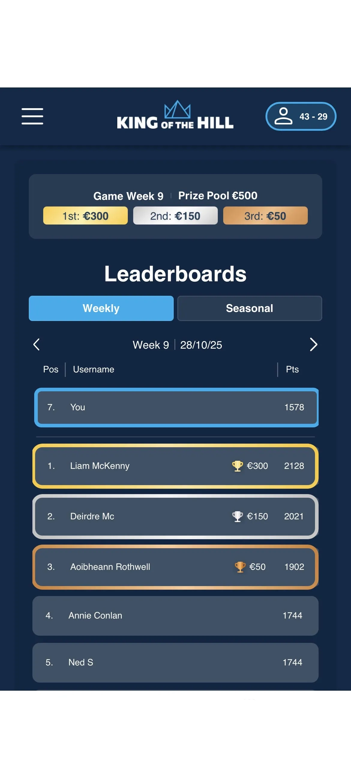 Leaderboard Screen 2